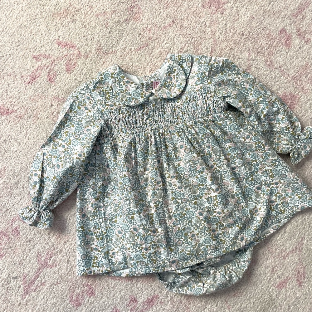 La Coqueta Green Floral Baby Girl Smocked Set 2Y